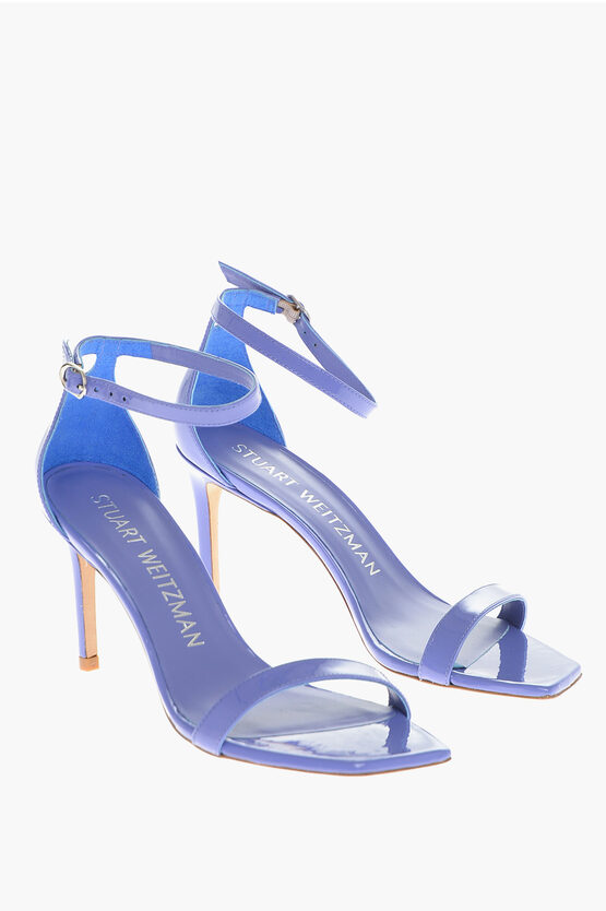 Shop Stuart Weitzman Patent Leather Nunaked Sandals With Ankle Strap 9cm