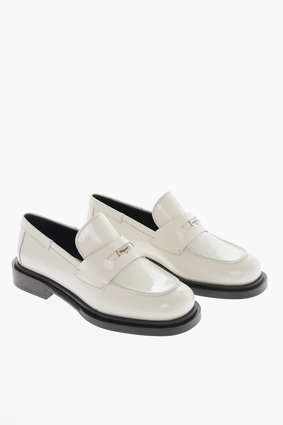 Salvatore Ferragamo Patent Leather NYX Loafers with Logo Application - Outlet