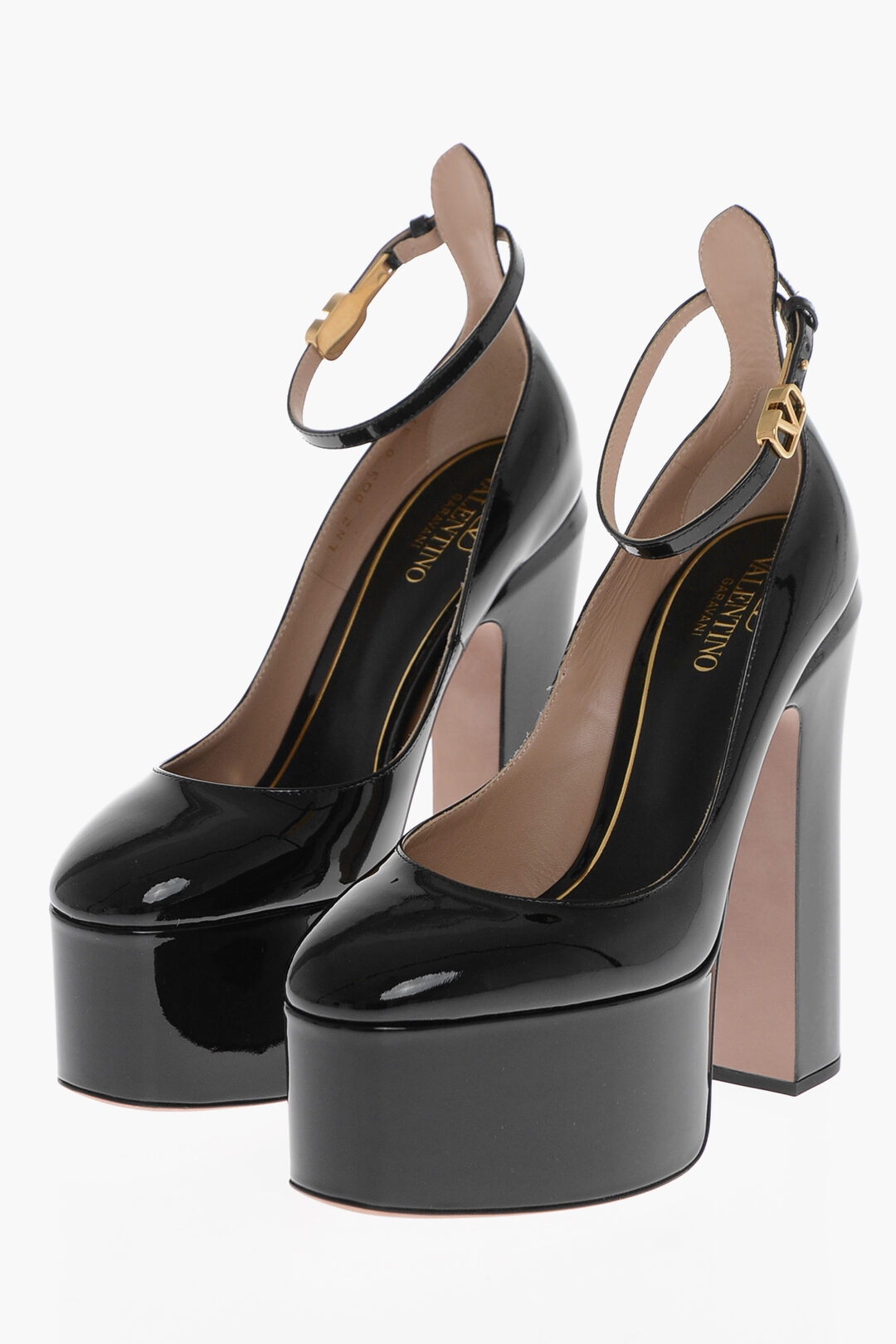 Patent Leather Platform Pumps with Ankle Strap 15cm