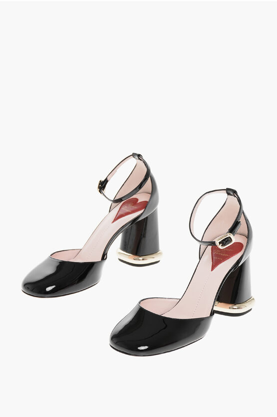 Roger Vivier Patent Leather Pumps With Ankle Strap And Statement Heel 9cm In Black