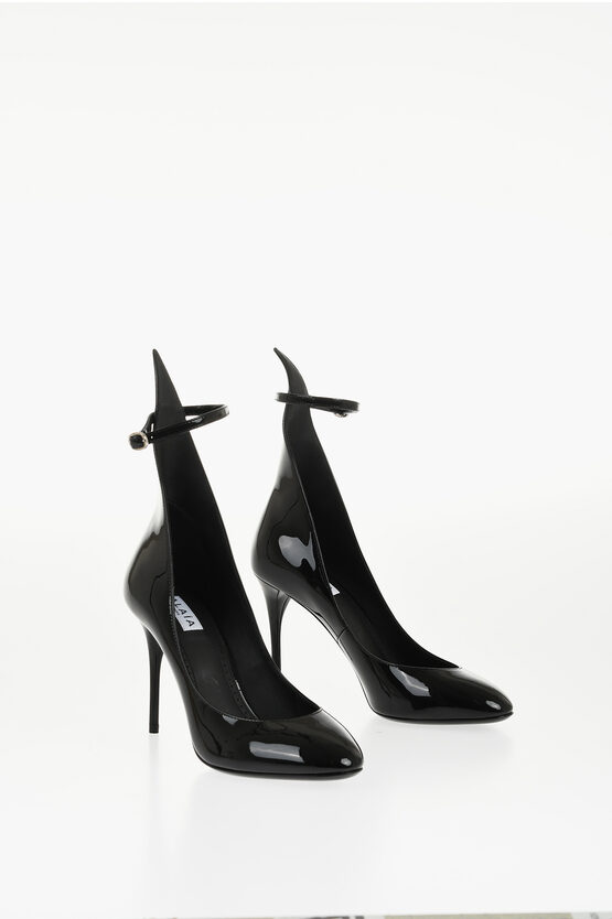 Alaïa Patent Leather Pumps With Ankle Strap And Stiletto Heel 10cm In Black