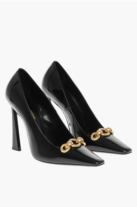 Saint Laurent Patent Leather Pumps With Contrasting Buckle In White