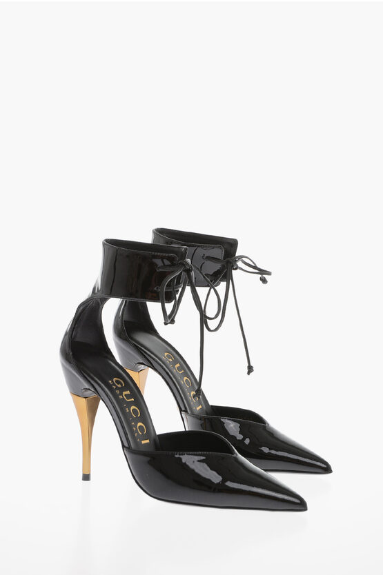 Shop Gucci Patent Leather Pumps With Lace-up Detail 10cm