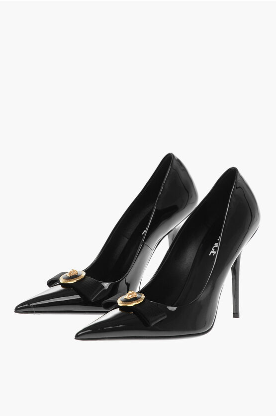 Shop Versace Patent Leather Pumps With Logoed Detail 11cm