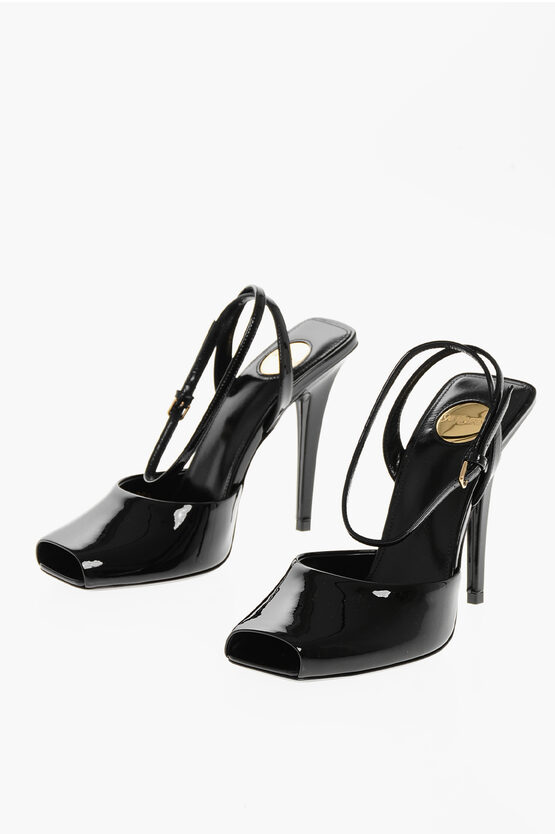 Saint Laurent Patent Leather Sandals With Ankle Strap 11cm In Black