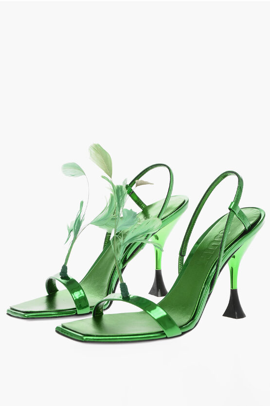 3juin Patent Leather Sandals With Feather Detail 10cm In White