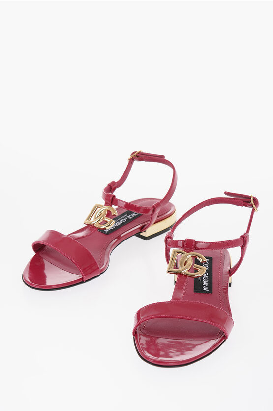 Shop Dolce & Gabbana Patent Leather Sandals With Logo Detail
