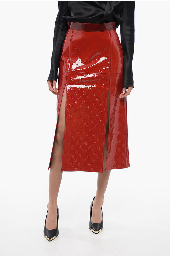 Shop Fendi Patent Leather Skirt With Ton-sur-ton Monogrammed Pattern