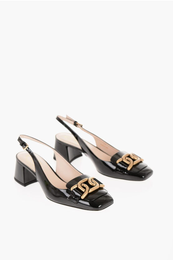 Shop Tod's Patent Leather Slingback Pumps With Golden Effect Horsebite