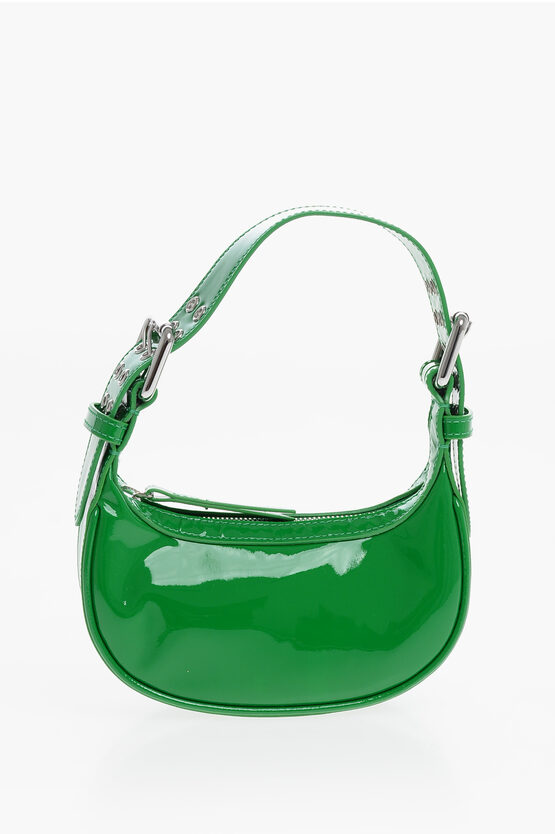 By Far Patent Leather Soho Mini Shoulder Bag With Silver-tone Buckl In Green