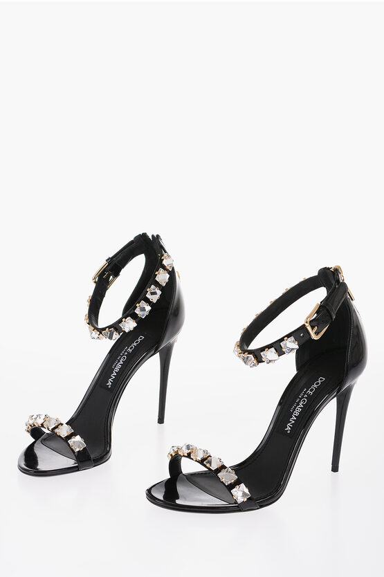 Dolce & Gabbana Patent Leather With Rhinestones Heel 10 Cm In Brown