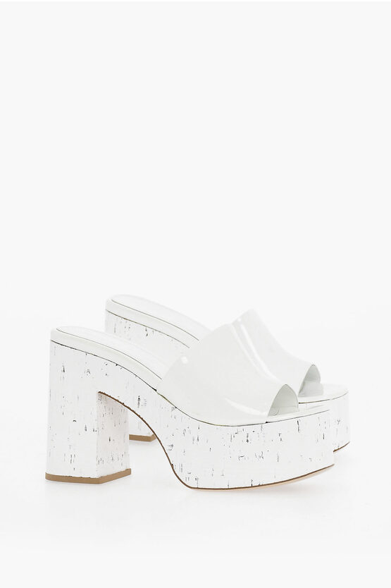 Haus Of Honey Patent Pleather Mules With Leather Sole Heel 13 Cm In White
