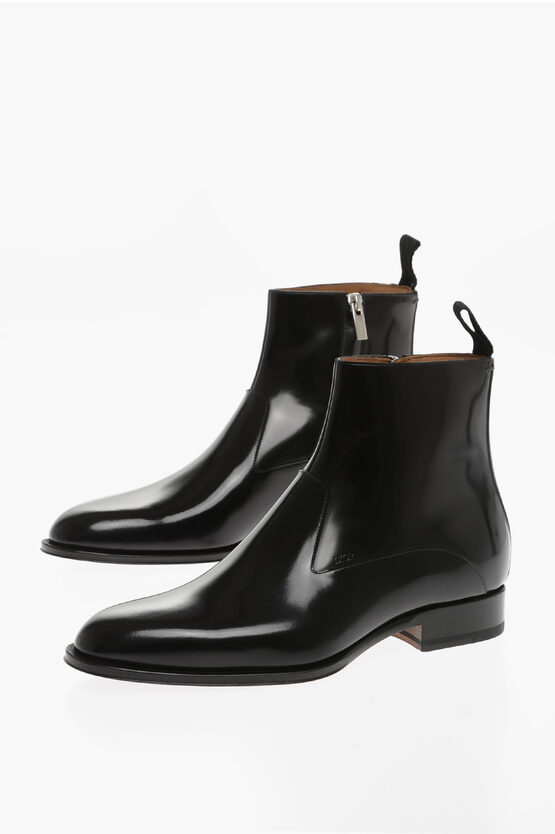 Dior Patente Leather Timeless Boots With Leather Soles In Black