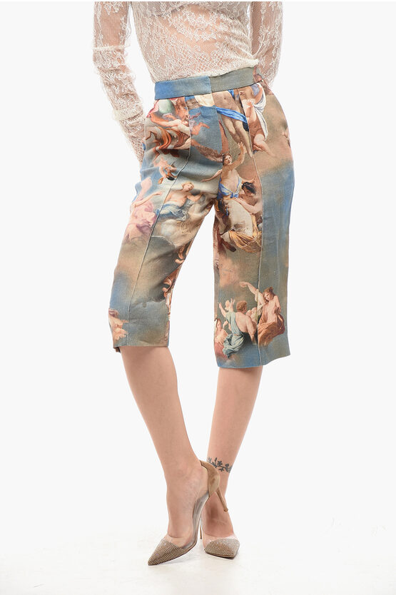 Balmain Pattened Linen Bermuda Shorts In Multi