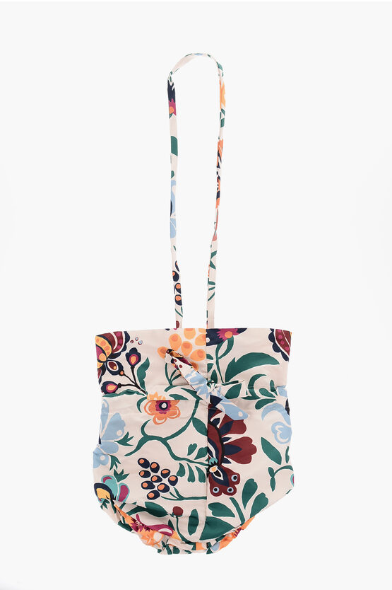 La Doublej Patterned Bucket Bag With Ruffle Details In White