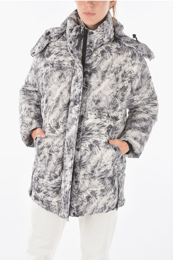 Woolrich Patterned Down Jacket With Removable Hood In Black