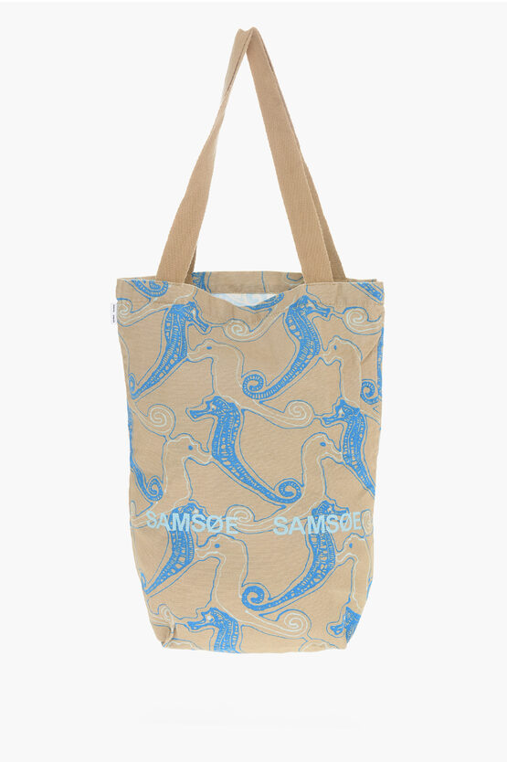 Samsoe & Samsoe Patterned Frin Shopper Bag With Printed Logo In Brown
