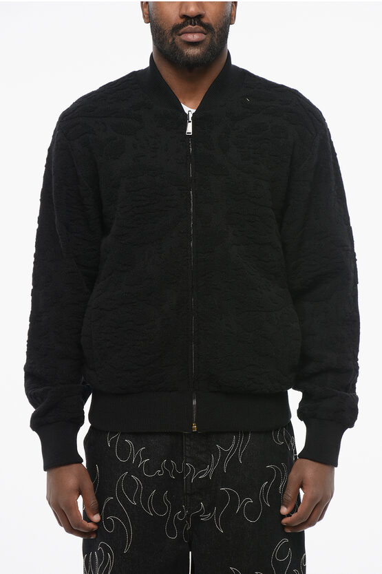 Versace Knit Bomber Jacket With Ribbed Cuffs And Hem