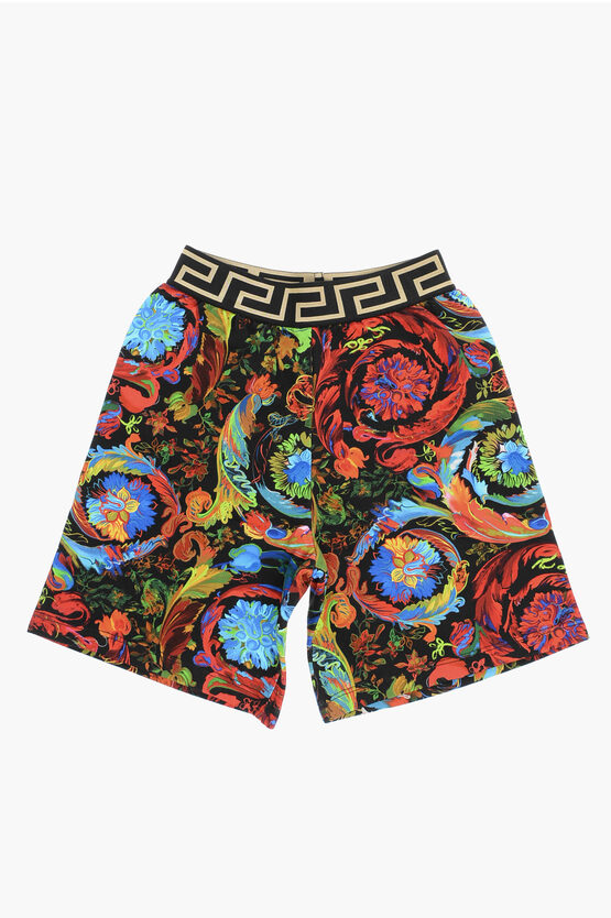 Versace Patterned Shorts With Logoed Elastic Band In Multi