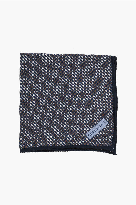 Corneliani Patterned Silk Pocket Square With Printed Logo