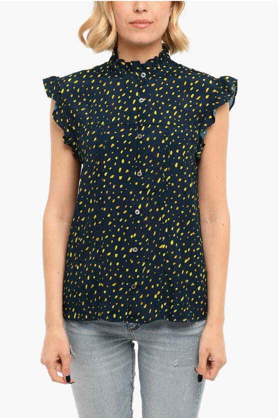 Paul Smith Patterned Sleeveless Blouse With Button Closure In Green
