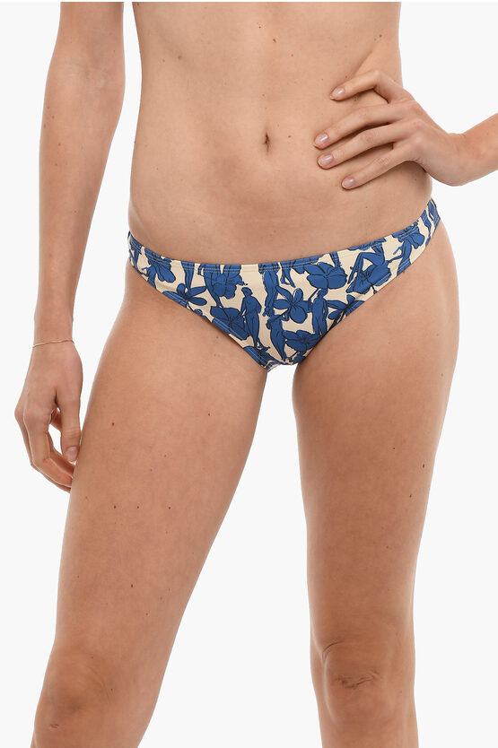 Tory Burch Patterned Two-tone Bikini Bottom In Blue