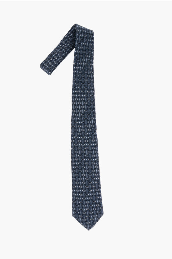 Corneliani Patterned Virgin Wool And Silk Tie In Blue