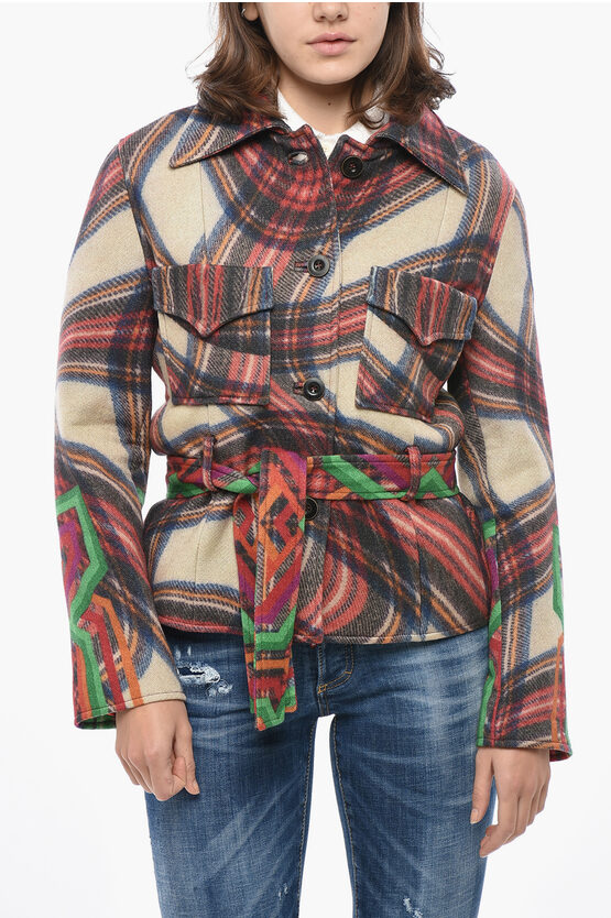 Pierre-louis Mascia Patterned Wool Blend Overshirt With Double Breast Pocket And In Brown