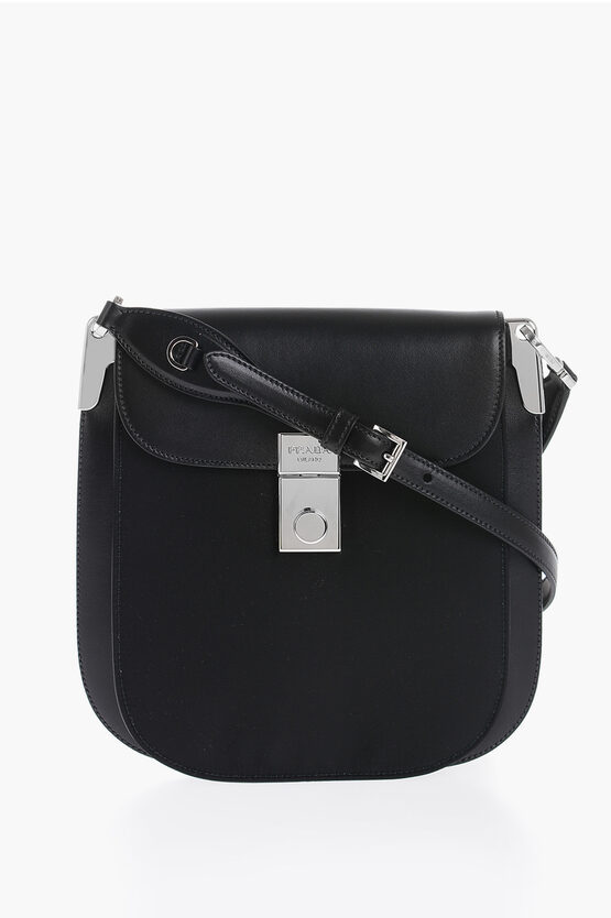 Prada Pattina Bag With Leather Trims In Black