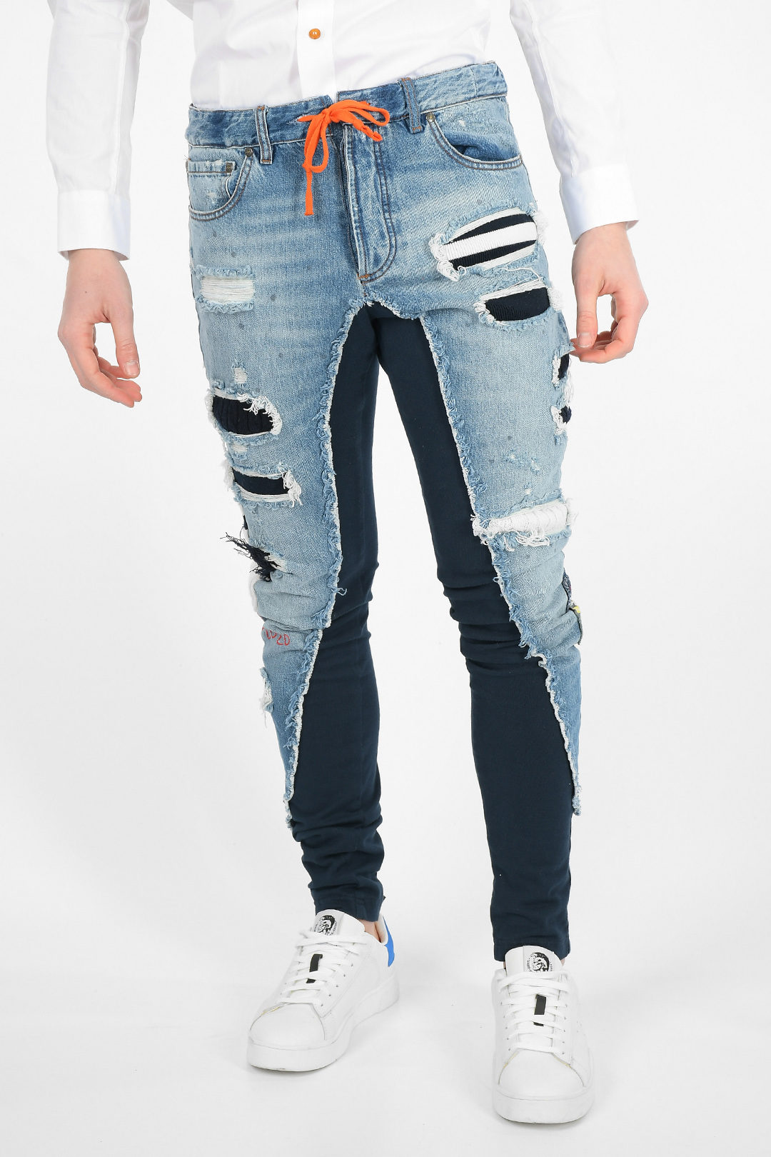 PAUL&SHARK Denim Distressed Joggers with Monogram Patch