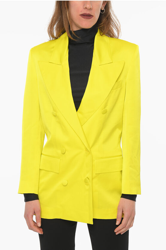 Nine Minutes Peak Lapel Charnel Double-breasted Blazer In Yellow