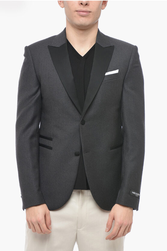 Neil Barrett Peak Lapel Slim Fit 2-buttons Tuxedo Blazer In Gray