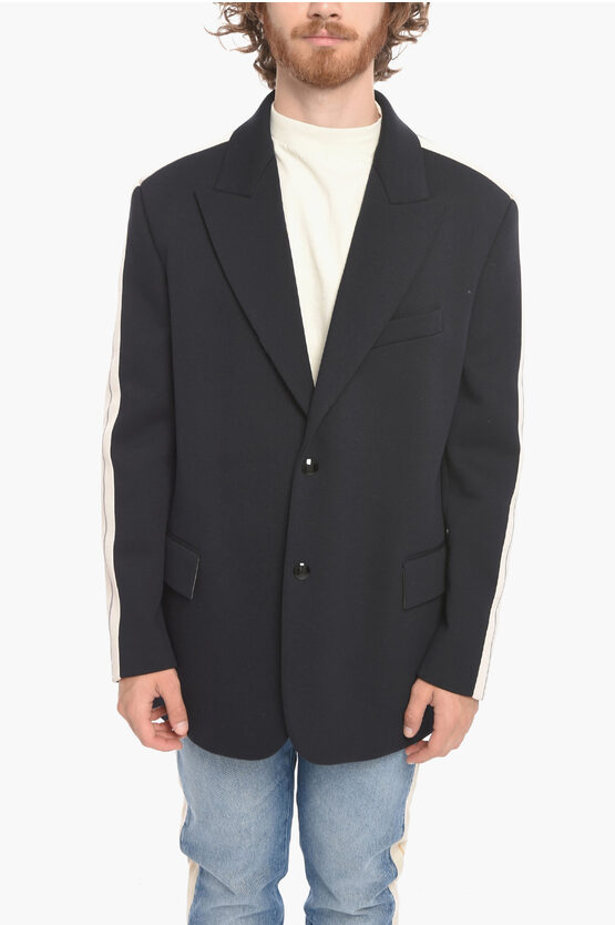 Palm Angels Peak Lapel Track Blazer With Contrasting Bands In Black