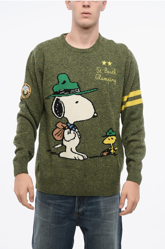 Mc2 Saint Barth Peanuts Embroidered Wool Blend Glamping Crew-neck Sweater