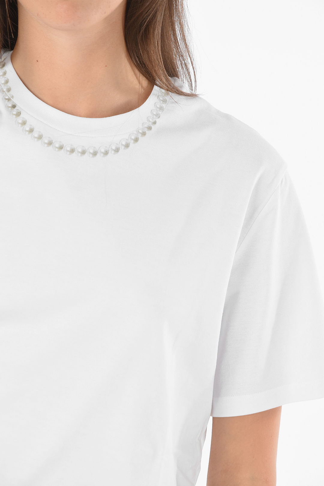 Tシャツ・カットソー [NICEGHOSTCLUB]PEARL NECKLACE SYMBOL BIG BIG TEE_WHITE(NG2 Neil Barrett Pearl Necklace Printed Slim Fit Cropped T-Shirt