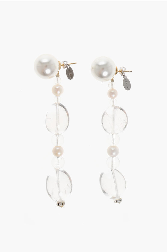 Magda Butrym Pearl Shell Earrings With Transparent Stones In White