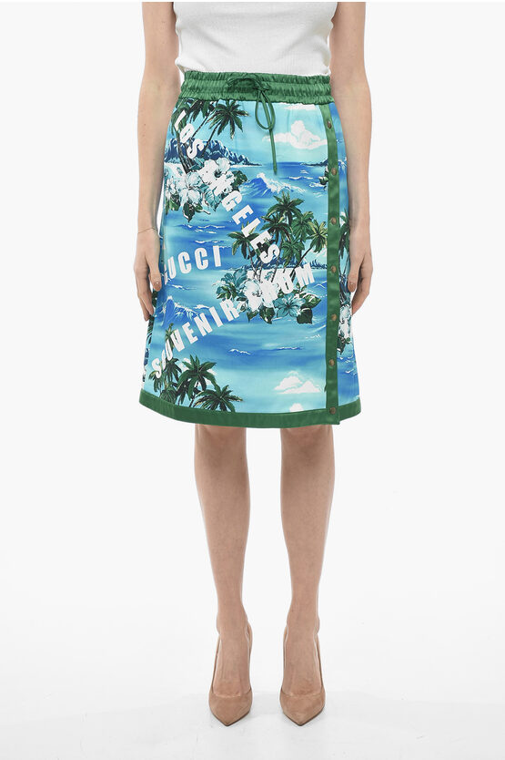 Gucci Pencil Skirt With Los Angeles Print In Blue