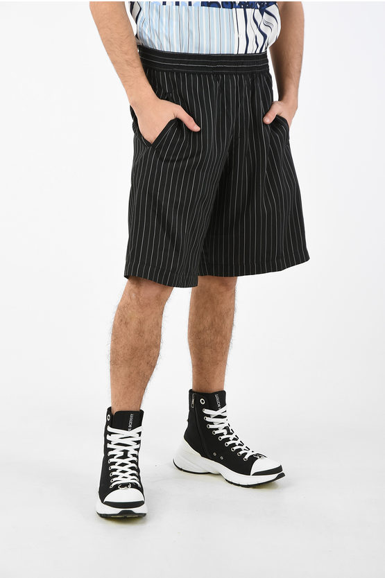 Neil Barrett Pencil Striped Shorts With Drawstring Waist In Black