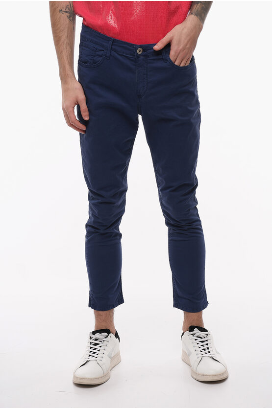 Woolrich Penn-rich 5 Pockets Stretch Cotton Capri Trousers In Blue