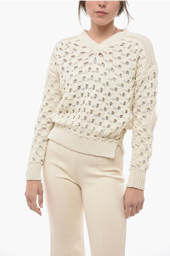 Shop Stella Mccartney Perforated Cotton Blend Sweater With Cut-out Detail