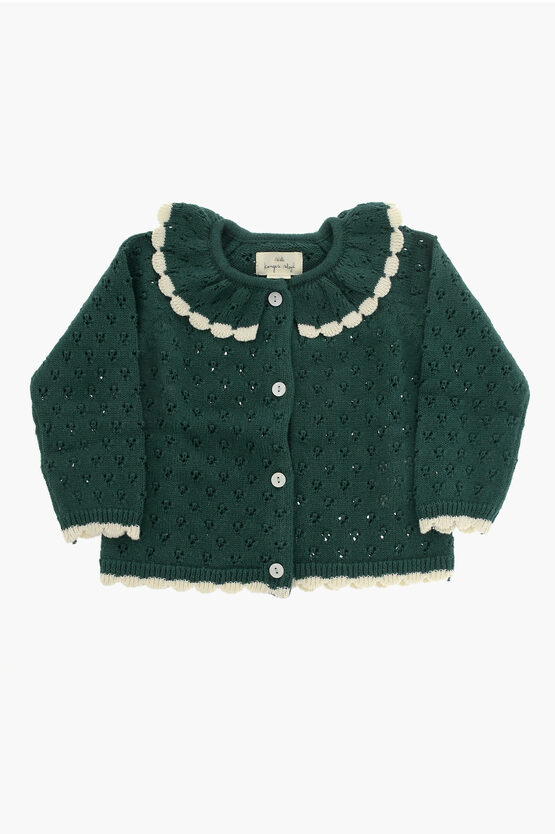 Shop Konges Slojd Perforated Cotton Holiday Cardigan With Peter Pan Collar