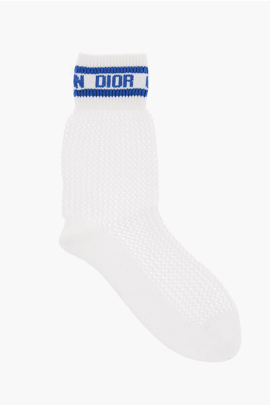 Shop Dior Perforated Cotton Socks With Contrasting Detail