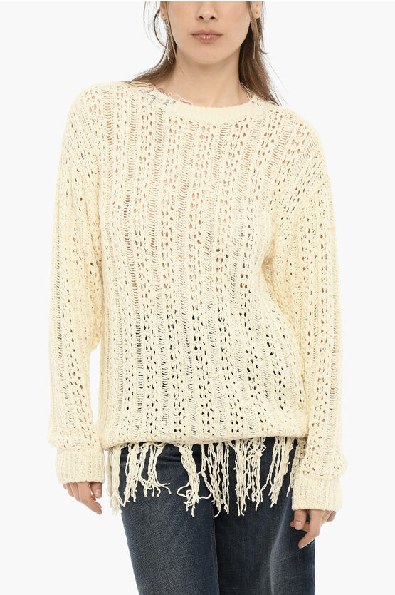 Andersson Bell Perforated Crew-neck Jumper With Fringes In Neutral