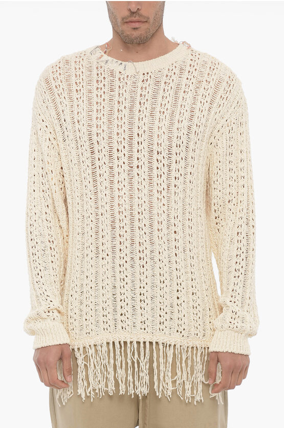 Shop Andersson Bell Perforated Crew-neck Sweater With Fringes