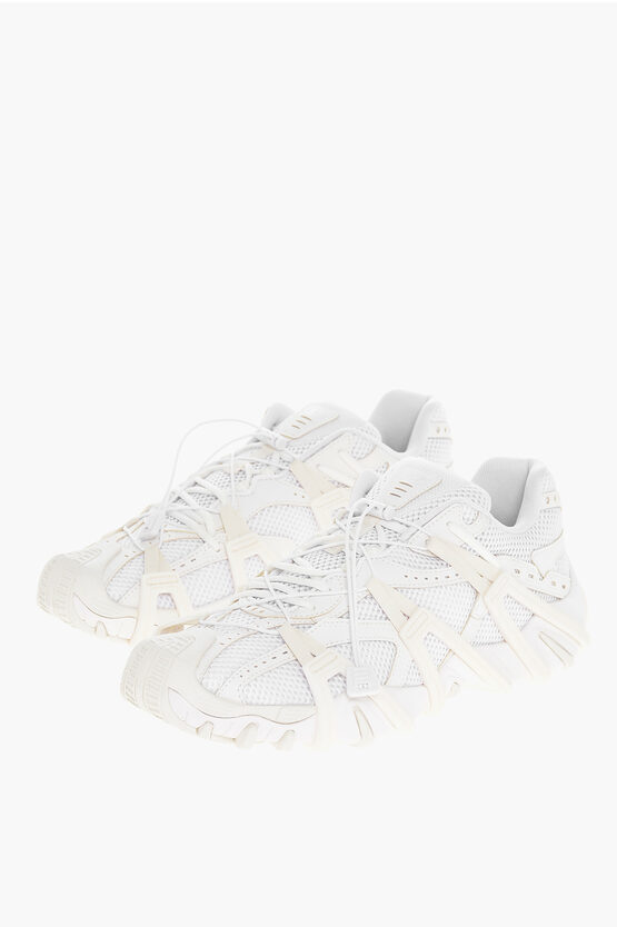 Diesel Perforated Fabric S-prototype Low-top Sneakers With Rubber D In White