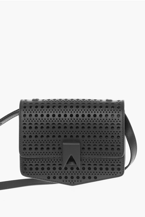 Shop Alaïa Perforated Leather Le Papa Small Crossbody Bag