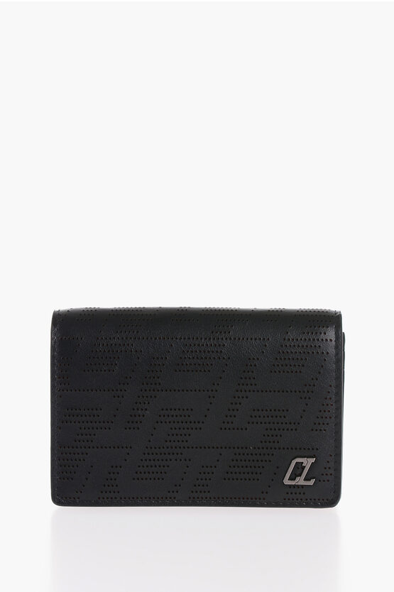 Christian Louboutin Perforated Leather M Loubeka Mini Card Holder In Black