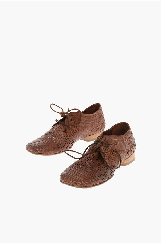 Ixos Perforated Leather Square Toe Pasolini Derby Shoes In Brown