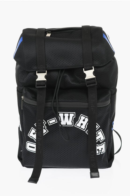 Off-white Perforated Nylon Hiking Backpack With Contrasting Details