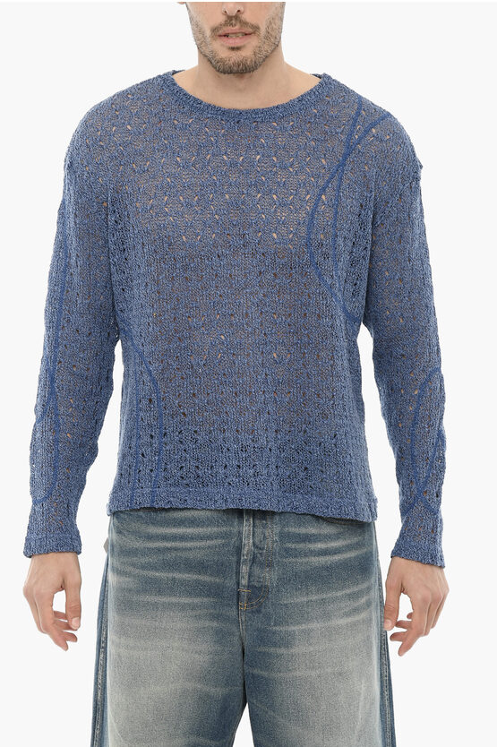 Andersson Bell Perforated Solid Colour Watton Crew-neck Jumper In Blue